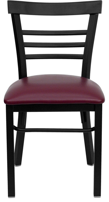 Dyersburg Metal Chair Black Ladder Back, Burgundy Vinyl Seat