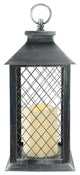 11" Silver Brushed Black Mesh Candle Lantern With Flameless LED Candle