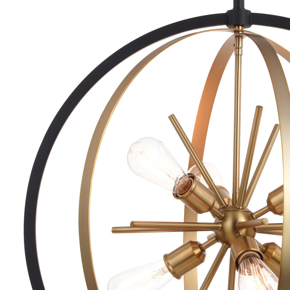 Estelle Six Light Pendant, Natural Brass and Matte Black