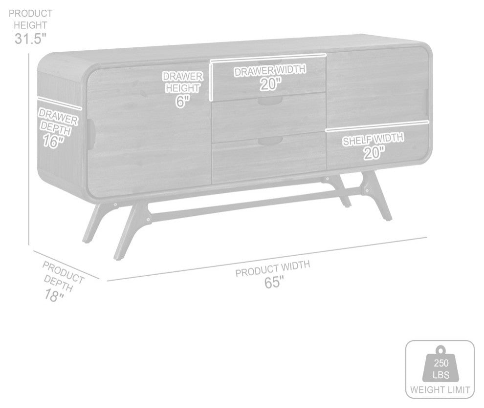 Kendra 3 Drawer Sideboard Buffet, Gray