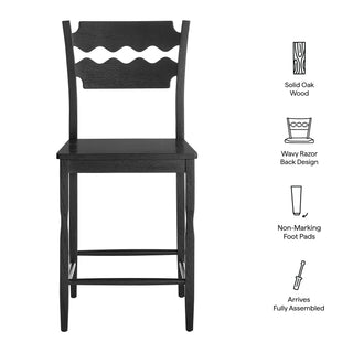 Jax Oak Wood Counter Stool With Wavy Razor Back, Black