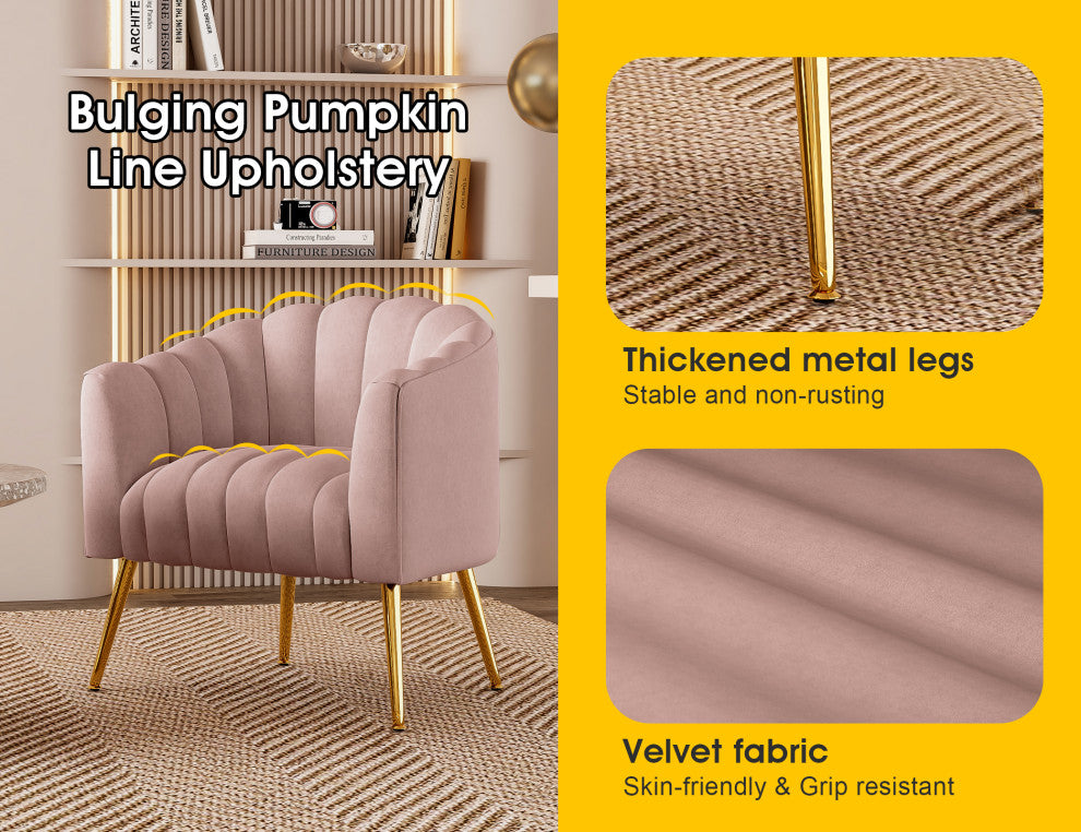 Oversized Pumpkin  Accent Chair,  Velvet Upholstered  Armchair for Living Room