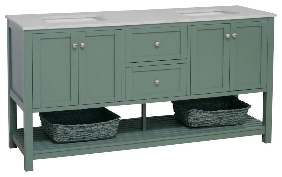 Kitchen Bath Collection Lakeshore 72" Double Vanity, Sage Green, Engineered Carrara