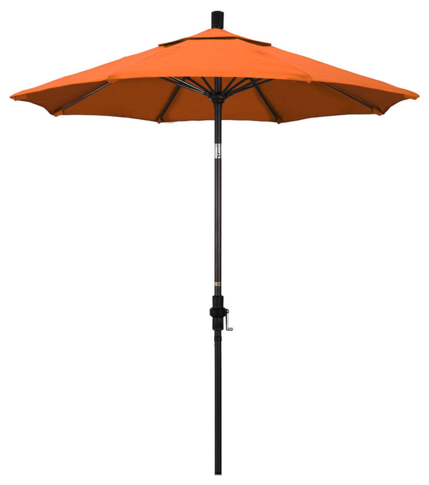7.5' Bronze Collar Tilt Lift Fiberglass Rib Aluminum Umbrella, Sunbrella, Tuscan