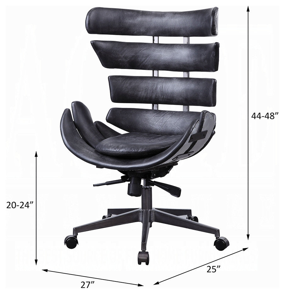 Megan Executive Office Chair, Vintage Black Top Grain Leather and Aluminum