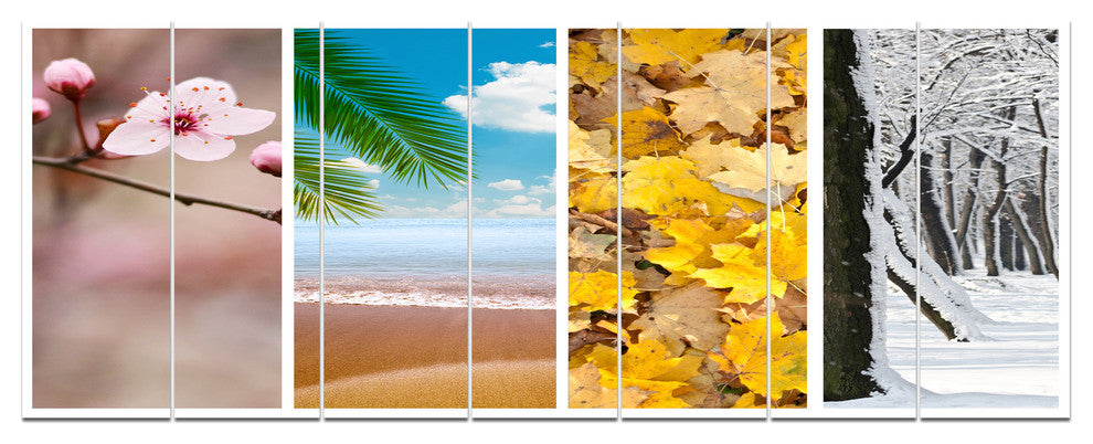 Four Seasons World Collage, Landscape Canvas Art Print, 83"x32", 7 Panels