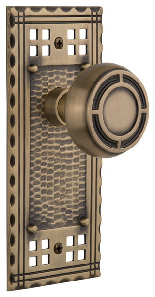 Craftsman Plate Privacy Mission Knob, Antique Brass