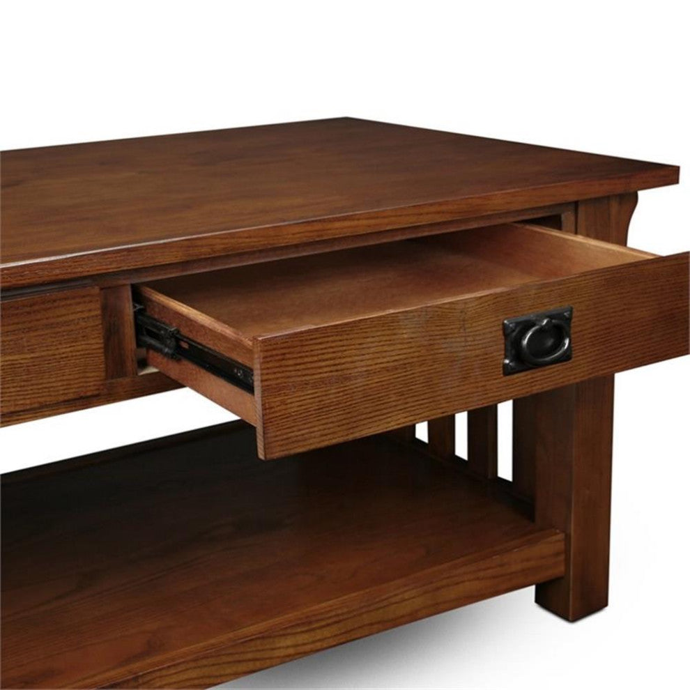 Leick Furniture Wood Mission Coffee Table in Brown Medium Oak