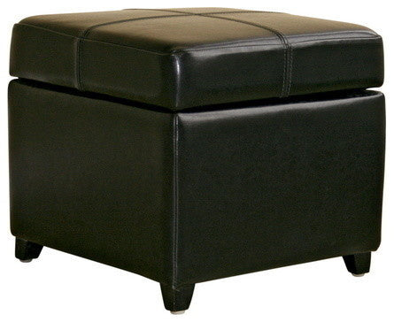 Baxton Studio Black Full Leather Storage Cube Ottoman