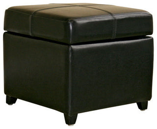 Baxton Studio Black Full Leather Storage Cube Ottoman