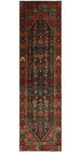 Fine Vintage Distressed Adalbrec Charcoal/Rust Runner, 2'11 x 10'6
