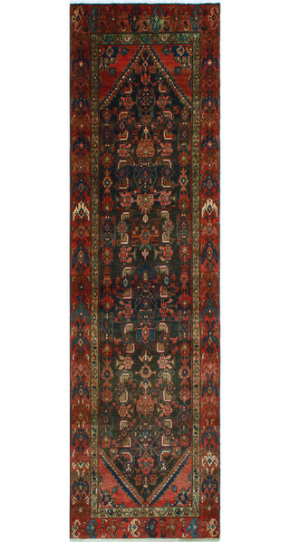 Fine Vintage Distressed Adalbrec Charcoal/Rust Runner, 2'11 x 10'6