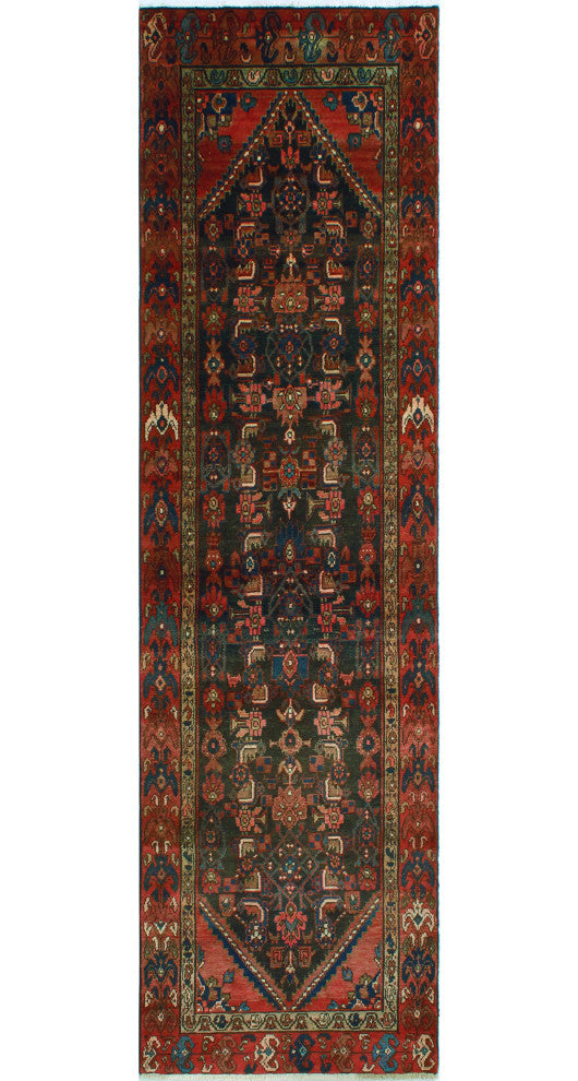 Fine Vintage Distressed Adalbrec Charcoal/Rust Runner, 2'11 x 10'6