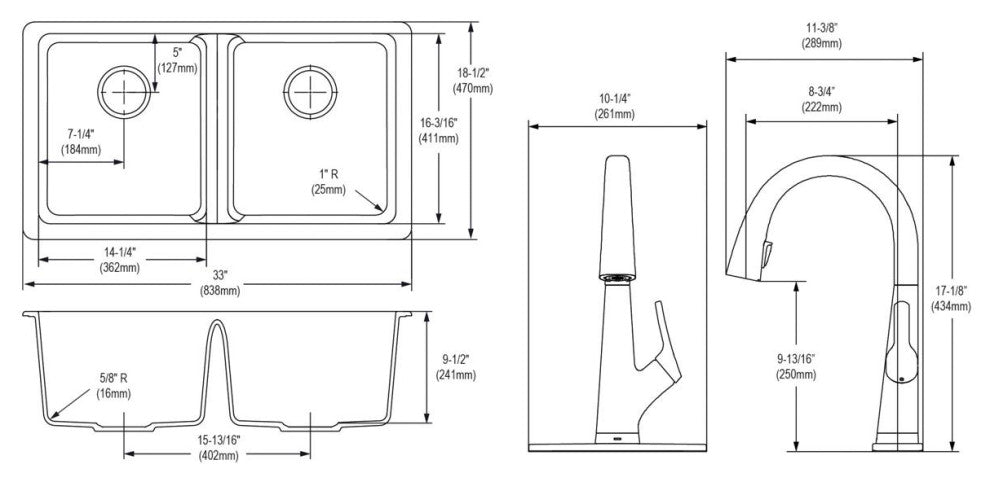 Quartz Classic 33" Undermount Sink Kit With Filtered Faucet, White