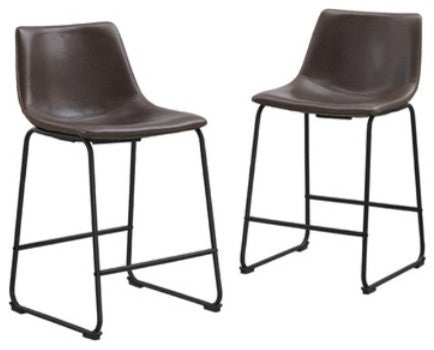 Lorenzo Counter Stools Brown Faux Leather, Set of 2