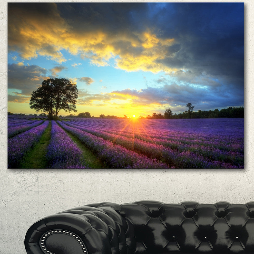Stunning Sunset over Lavender Fields, Large Flower Canvas Wall Art, 40"x30"