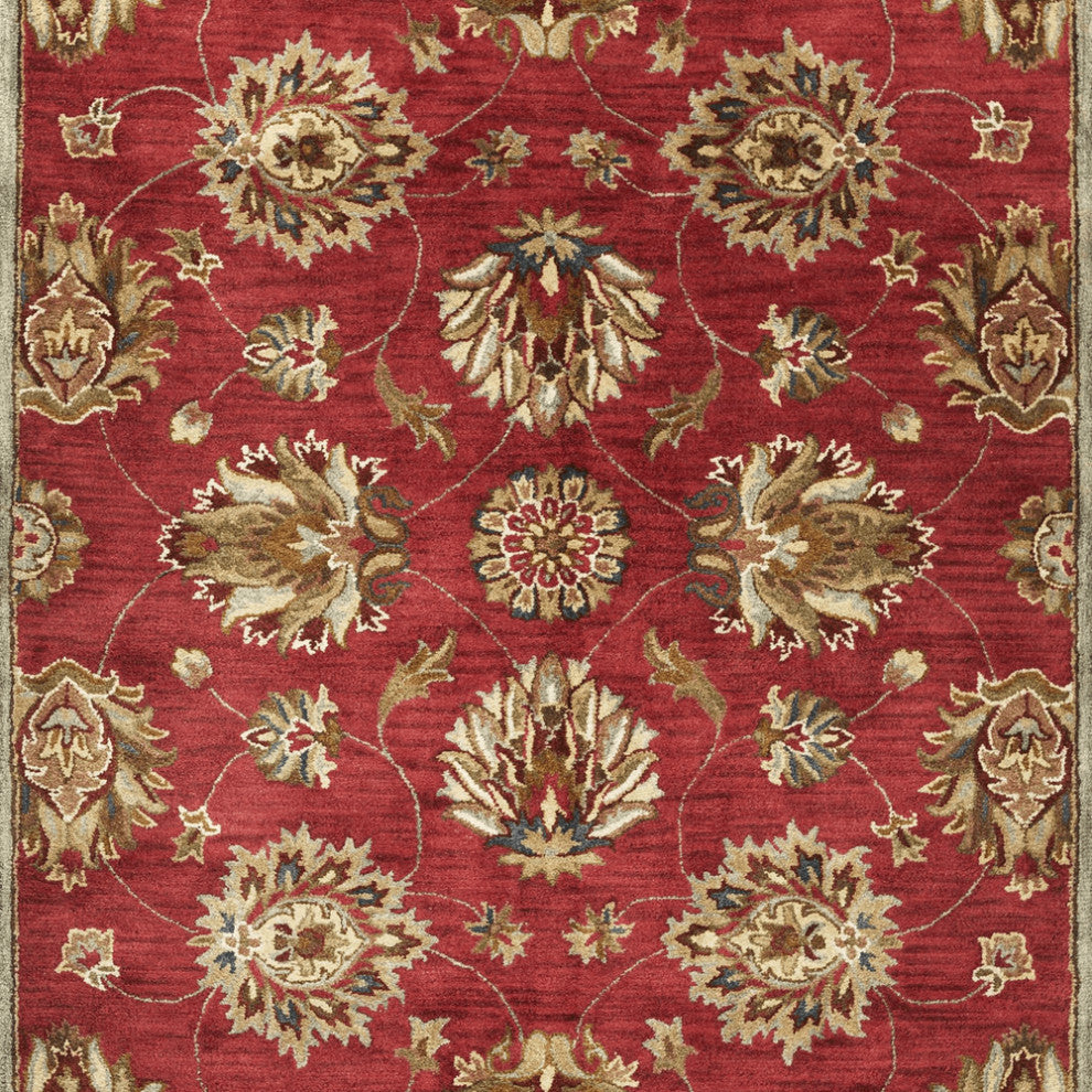 3' X 5' Red Hand Tufted Wool Traditional Floral Indoor Area Rug