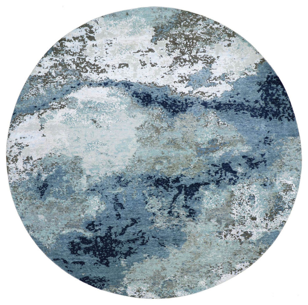 Gray Hand Knotted, Abstract Design, Wool Round Oriental Rug, 10'2"x10'0"