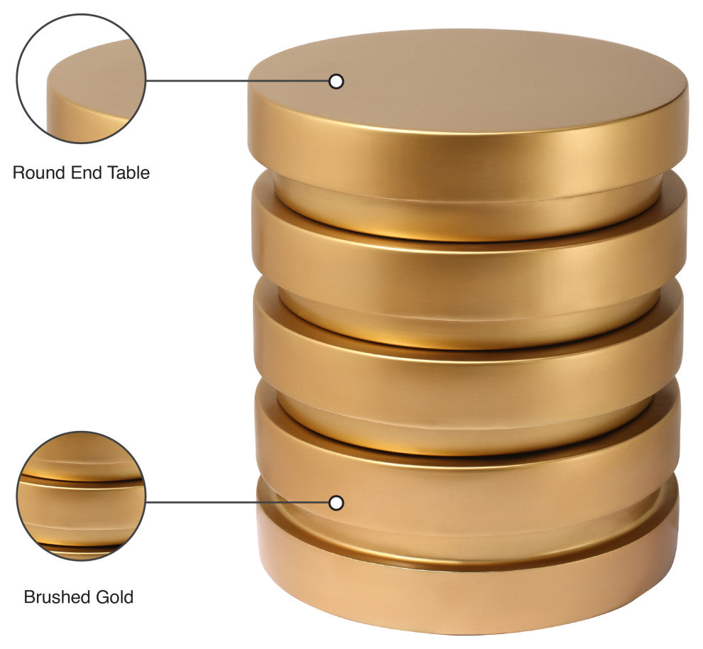Levels Round Brushed Gold End Table