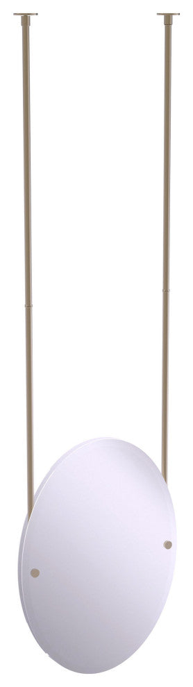 Frameless Oval Ceiling Hung Mirror with Beveled Edge, Antique Pewter