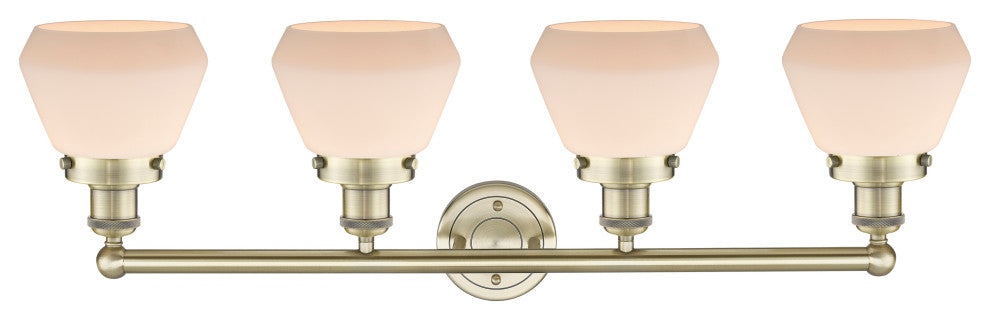 Fulton 4-Light 34" Bath Vanity Light, Antique Brass Finish, Matte White Shade