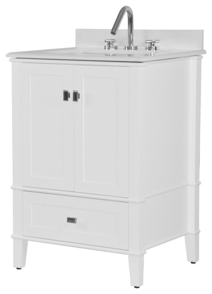 25" Single Vanity, White With Engineered Stone Top