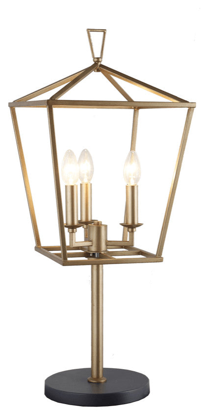30" Black and Gold Three Light Lantern Design Table Lamp