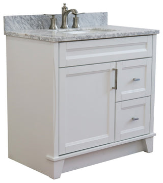37" Single Sink Vanity, White Finish With White Carrara Marble