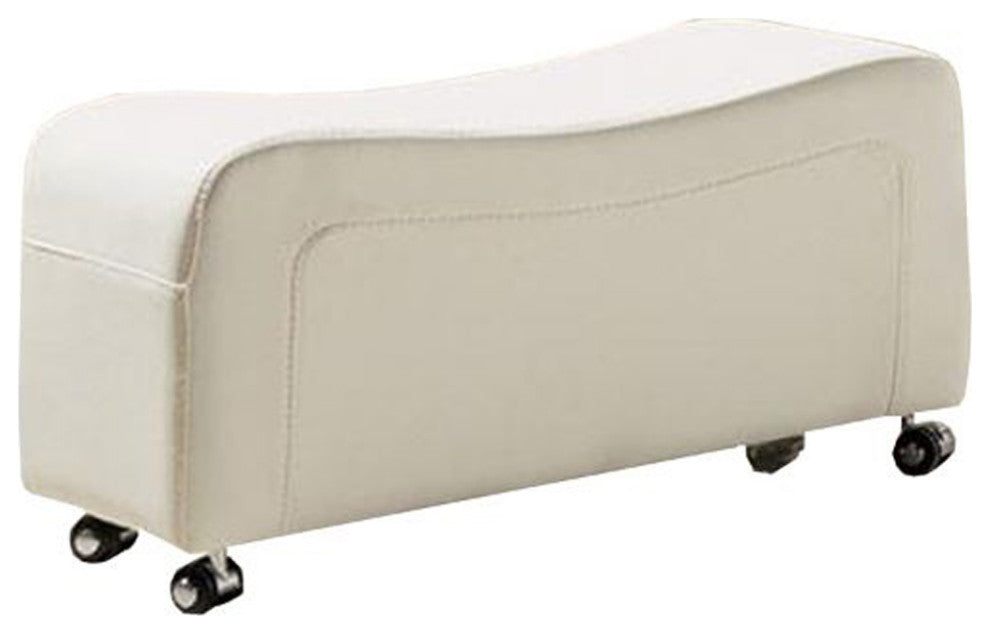 Benzara BM194467 Faux Leather Upholstered Wooden Sofa Chair/Ottoman Set, White