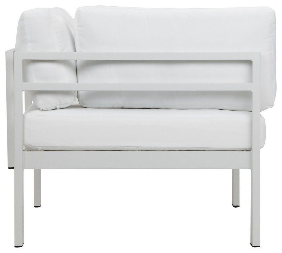 Benzara BM287772 Outdoor Armchair, White Aluminum, Water Resistant Cushions
