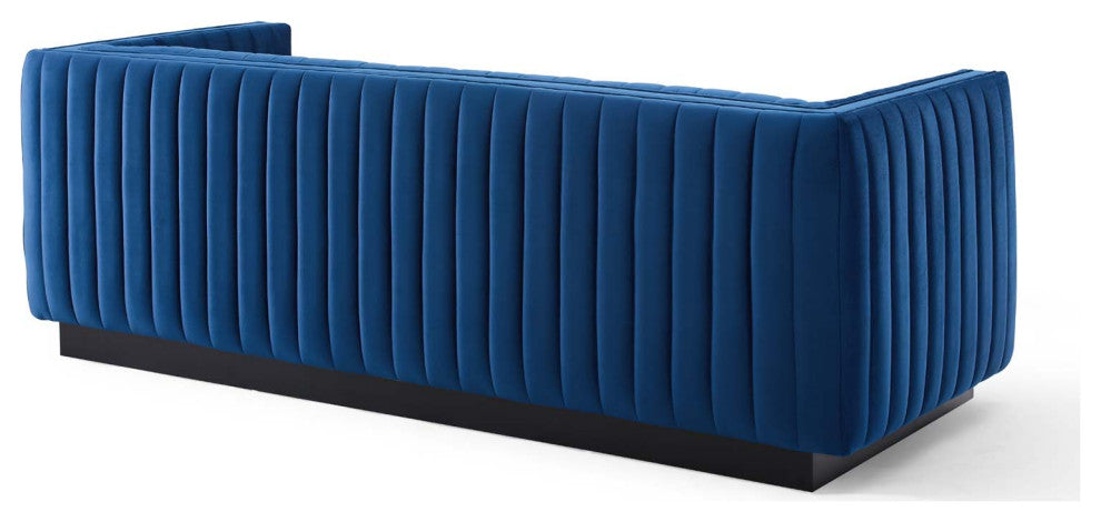 Conjure Channel Tufted Velvet Sofa - Navy