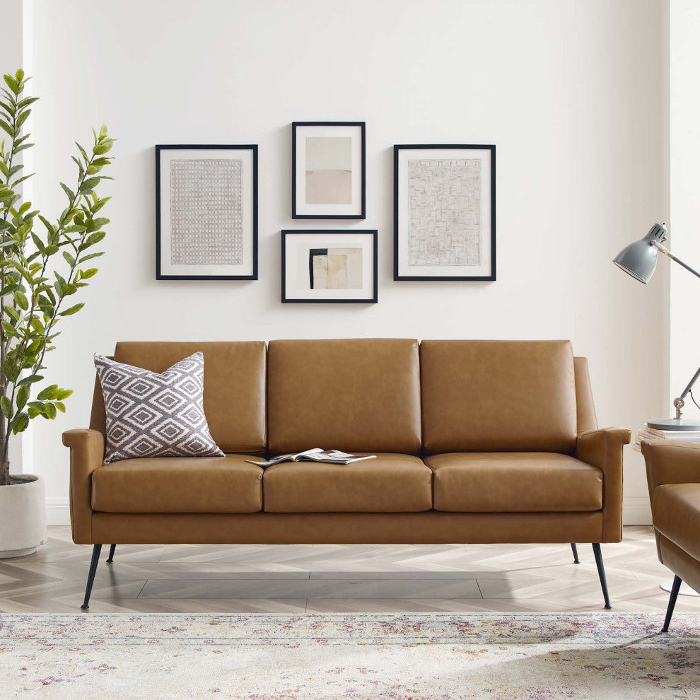 Chesapeake Vegan Leather Sofa-Black Tan