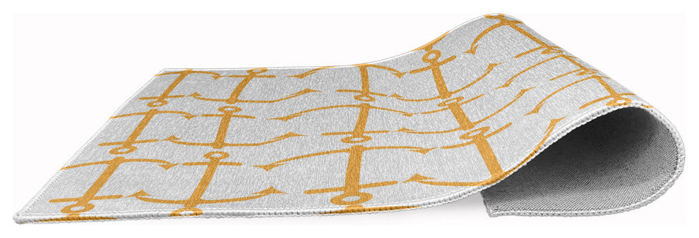 Anchor Pattern Nautical & Coastal Chenille Area Rug, Egg Yolk Yellow, 5' Round