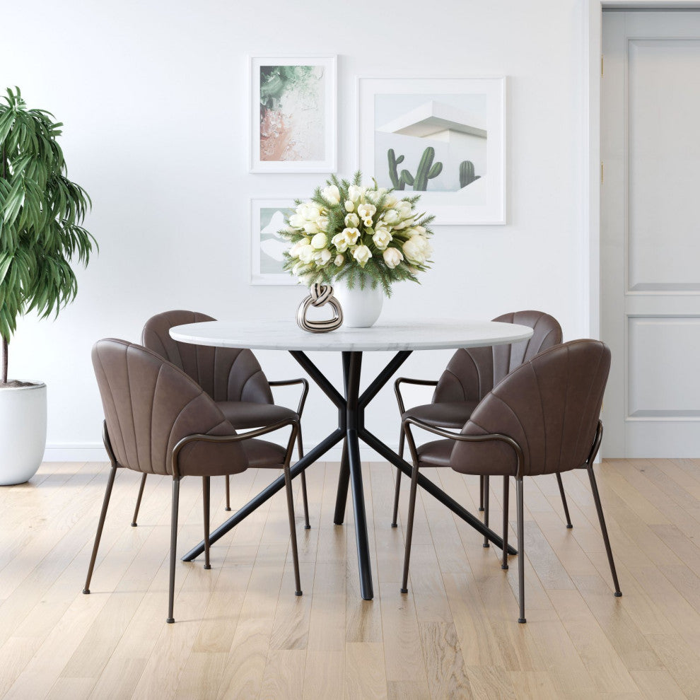 Dining Chair, Set of 2, Faux Vinyl Leather, Steel, Brown Black, Brown, Cafe