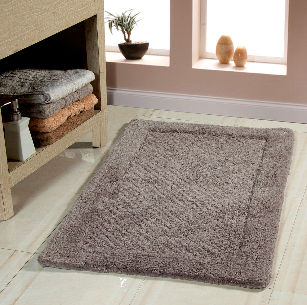 Bath Rug Cotton, 2 Piece Set, 34"x21" and 36"x24", Grey, GSF 180, Waffle