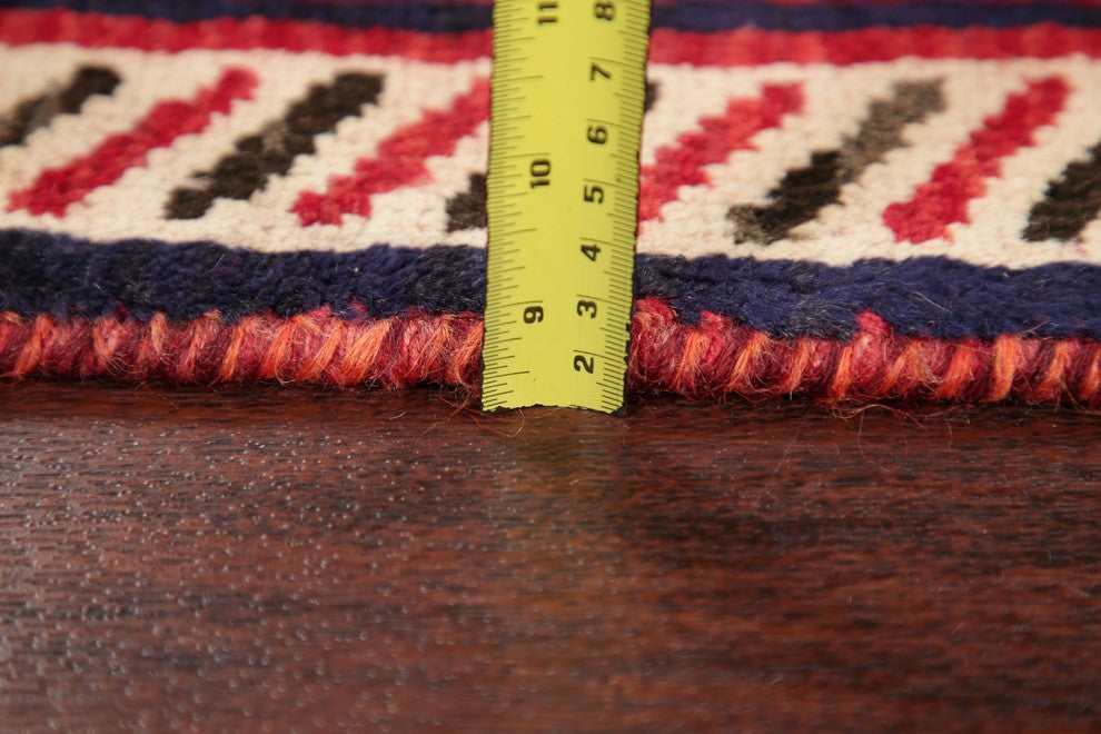 Consigned, Persian Gabbeh Wool Hand-Knotted Oriental Runner Rug, Red, 8'5"X3'2"
