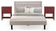 3Pc Fannin Queen Bed Set, 1 Queen Size Frame, 2 Small Nightstands, Mist Beige