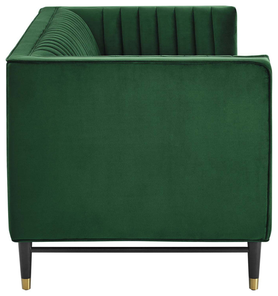 Devote Channel Tufted Performance Velvet Loveseat, Emerald