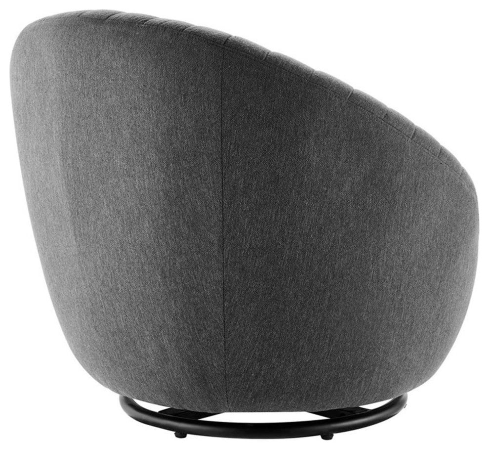 Whirr Tufted Fabric Fabric Swivel Chair, Black Charcoal