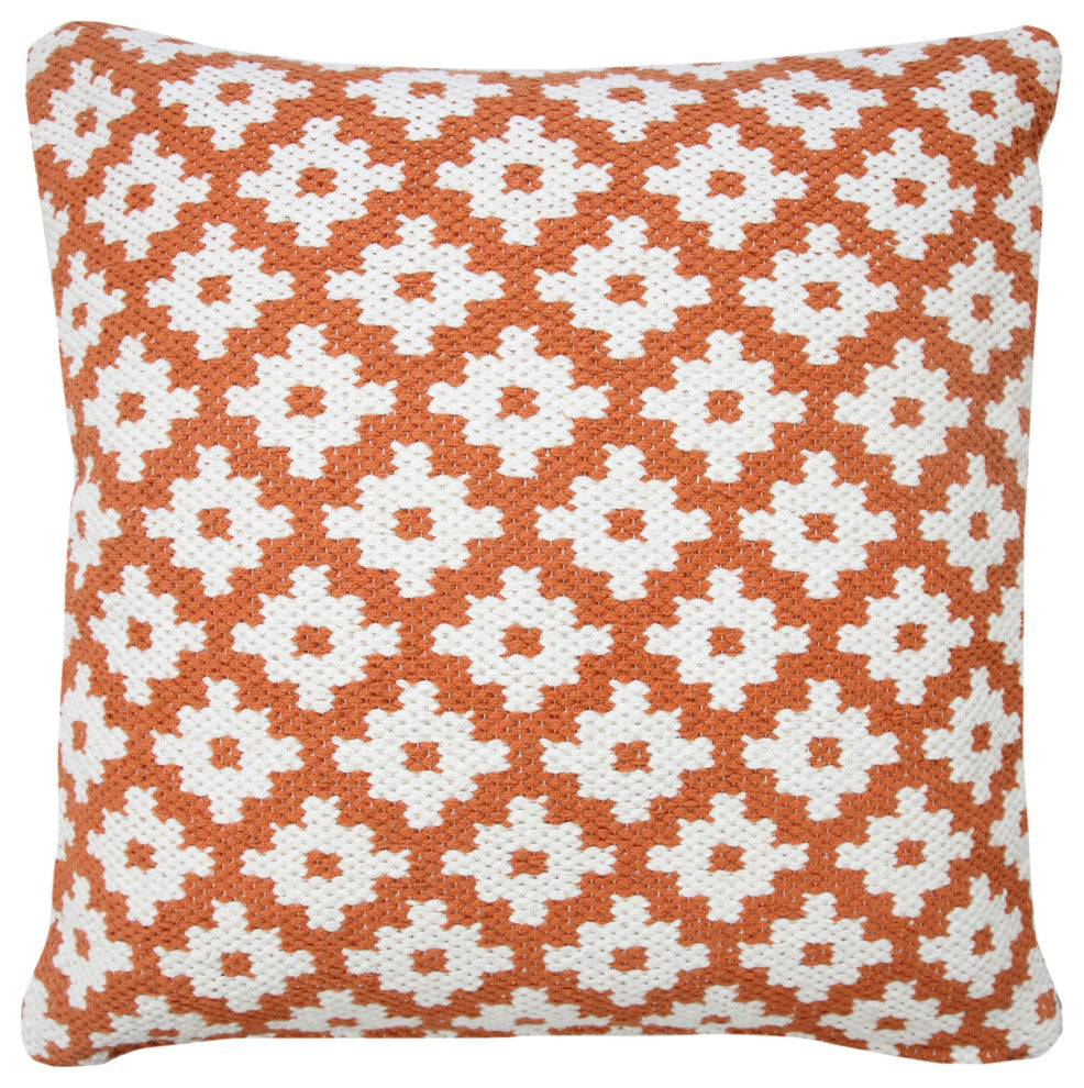 Ox Bay Machine-Made Orange/White Diamond Cotton Blend Pillow Cover, 20"x20"