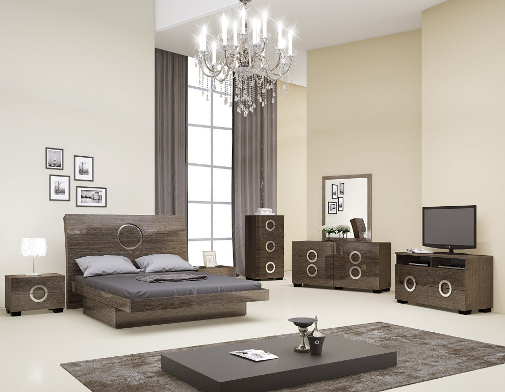 Sofia Wood Platform Bed Dresser Chest and Mirror in High Gloss