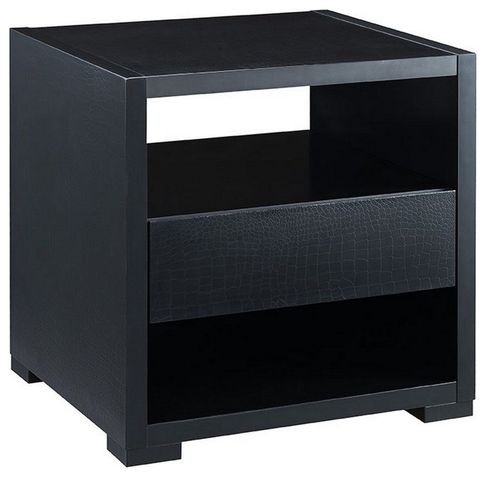 Benzara BM243374 End Table With 2 Drawers and Open Compartments, Black