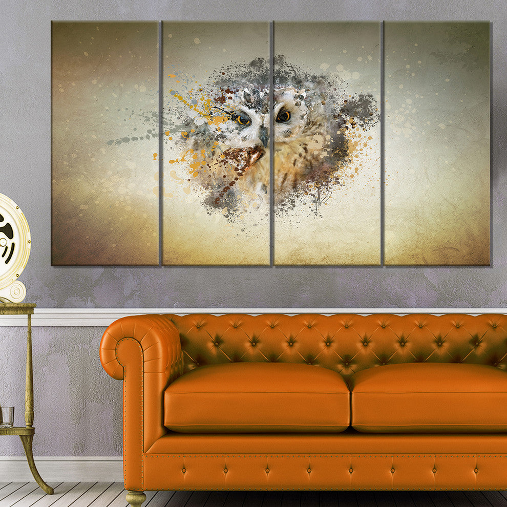 Large Gracing Owl, Animal Canvas Wall Art, 48"x28", 4 Panels