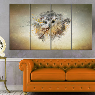 Large Gracing Owl, Animal Canvas Wall Art, 48"x28", 4 Panels