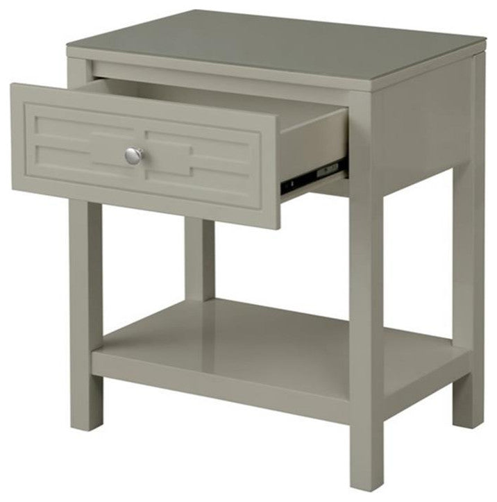Dylan Taupe Engineered Wood End Side Table Nightstand with Glass Top and Drawer