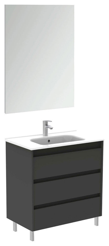 32" Freestanding 3 Drawers Anthracite Vanity Base Cabinet Sansa by Royo