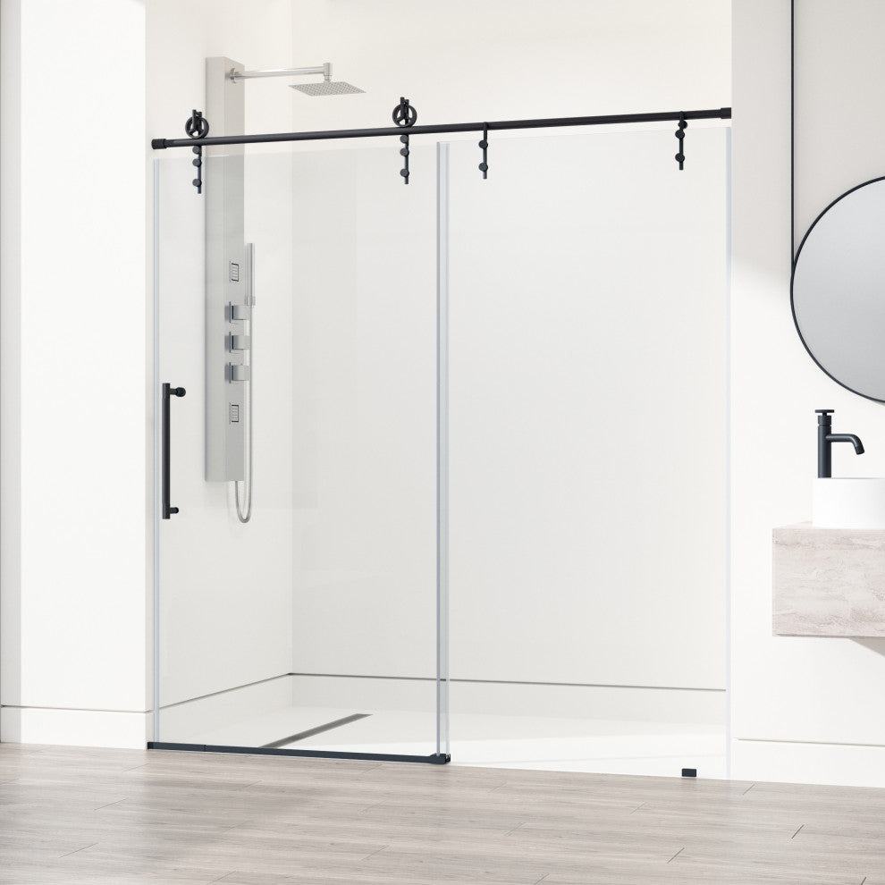 VIGO Hamilton Frameless Sliding, Matte Black, Shower Door, 56" to 60" W X 78" H, Clear Glass