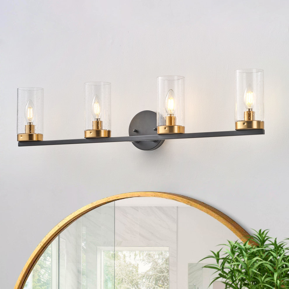 Black 4-Light Clear Cylinder Glass Design Bathroom Vanity Light