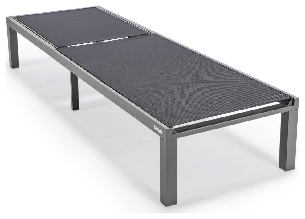 LeisureMod Marlin Gray Patio Chaise Lounge Chair with Fire Pit Table, Black