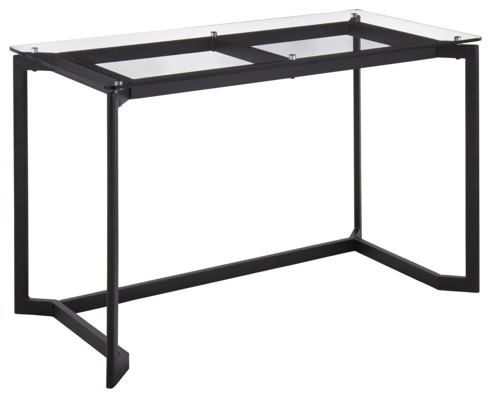 Masters Office Desk, Black Steel, Clear Glass